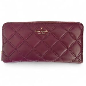 Kate Spade Natalia Large Continental Quilted Leather Zip Around Wallet Burgundy